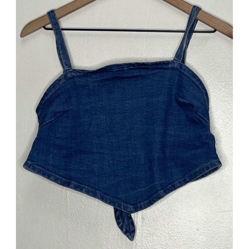 Show Me Your Mumu Hankerchief Top Medium in Blue Swell Denim Stretch Tie Back